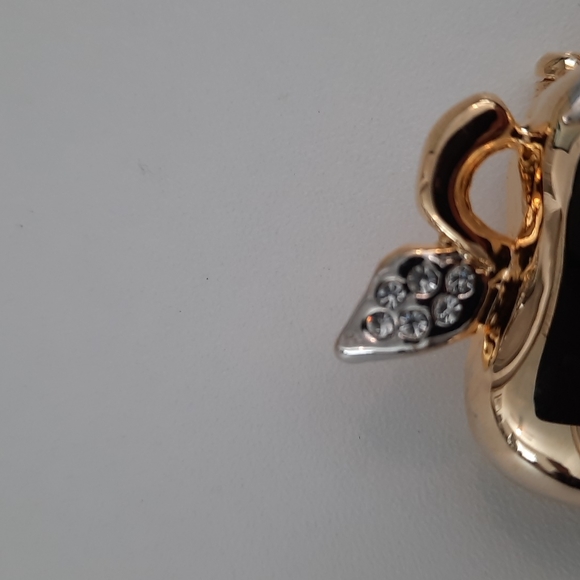 Goldtone Rhinestone Apple Brooch - Picture 2 of 5